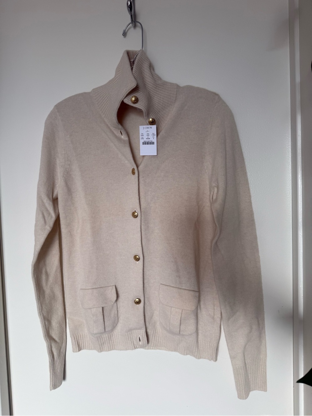 NEW J.Crew Dream Cadet Funnelneck Wool Cashmere Sweater Small Ivory Gold Buttons